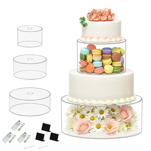 Tortenständer Acryl, 3-er Set Kuchentrenner 6+8+10 Zoll Transparente Tortenständer Befüllbar mit 3 LED-Lichtketten und Etiketten Hochzeitstortenständer Desserttisch Displaybox für Hochzeiten Geburtsta von YCBTREE