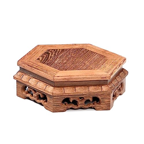 Bonsai-Ständer, sechseckiger Holzsockel, Bonsai-Basis, Buddha-Statue, Teekanne, Bonsai, Präsentationsständer, aus Holz, 15 cm von YCCHAH