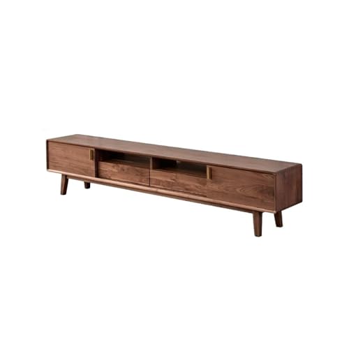 Moderne TV-Ständer 180 cm modernes Entertainment-Center aus Walnussholz, rustikaler Lagerschrank aus Massivholz for das Wohnzimmer, Möbel mit Mittelregal TV-Schrank Fürs Wohnzimmer(210x40x45cm) von YCCHAH