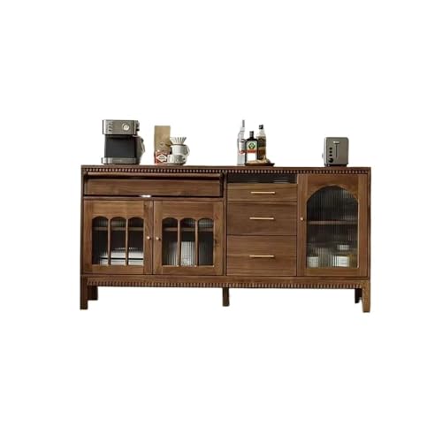 Sideboard Buffetschrank 160cm Retro Schwarz Walnuss Farbe Massivholz Abstellschrank, Haushalt Halsole, Bergmöbel Geeignet für Wohnzimmer und Eingangs​ Küche Aufbewahrungsschränke von YCCHAH