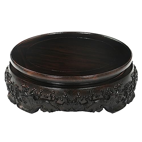 YCCHAH Bonsaischale Basis für Retro-Holzvase Basis für Mahagoni geschnitzte runde Teekanne seltsame Stein Bonsai Vase Display für Bonsai drehbare Basis Holztopf Basis (A) von YCCHAH