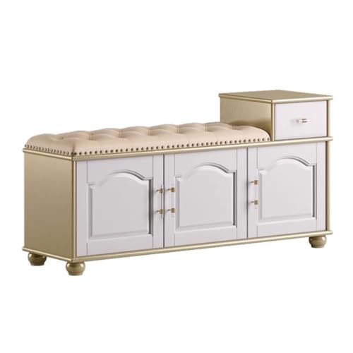 YCCHAH Fußhocker aus Holz, Schuhwechselhocker, Schuhschrank, Haustür, Schuhhocker, Schuhschrank, Sitzhocker, integrierte Sitzbank, Eingangsbank (B,M 120 cm) von YCCHAH