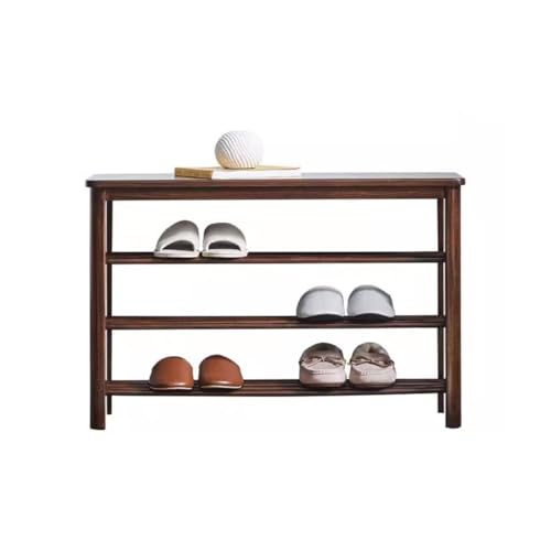 YCCHAH Fußhocker zum Wechseln von Eingangsschuhen, mehrschichtige Bank aus Massivholz, Schuhschrank, multifunktional, Farbe: Walnuss, Schwarz, Größe: 78,7 cm von YCCHAH