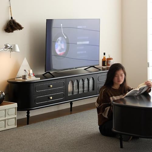 YCCHAH Moderne TV-Ständer ​​180cm Massivholz Minimalistischer Aufbewahrungsschrank, Moderne Schwarze Wohnzimmer-Konsole, Unterhaltungszentrum Dekorationsmöbel​ TV-Schrank Fürs Wohnzimmer(180x40x56cm) von YCCHAH