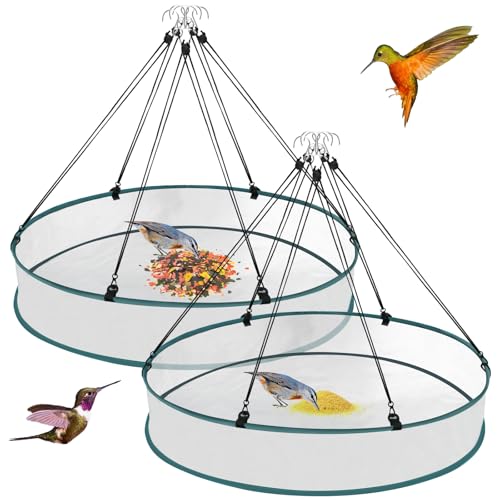 YCCOKJJ 2 PCS Vogelfutterhaus Mesh Rund Futterspender,Vogelfutter Fangkorb zum Vogelfutterhaus, Reduziert Samenabfall, Hängend Bird Seed Catcher Tray, Outdoor-Gartendekoration für Wilde Hinterhof von YCCOKJJ