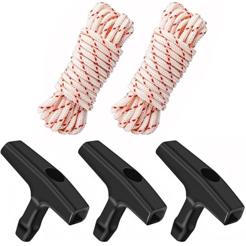 YCCOKJJ 10m Starterseil Rasenmäher Ersatz Zugseil mit 3 Stück Starter Griff, 10-Meter 4,0 mm Starterseil und 10-Meter 3,0 mm Ziehen Schnur Seilzugstarter für Rasenmäher Kettensägen Trimmer von YCCOKJJ
