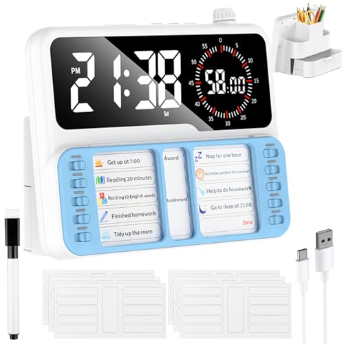 Timer Digital Visueller Timetimer, ADHS Hilfsmittel Timer mit Planungstafel, LED Digitaler 60-Minuten Countdown Countup Tms zum Effizientes Aufgabenmanagement und Planung für Kinder und Erwachsene von YCCOKJJ