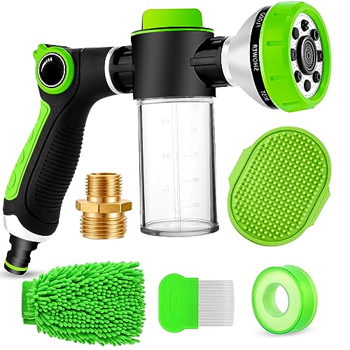 YCCOKJJ Pup Jet Hundewaschschaumsprüher, 8 Sprühmuster, 2-in-1 für Innen- und Gartenschlauch, Seifenspender, Green, ABS + TPR + Metall, Kugelventil von YCCOKJJ
