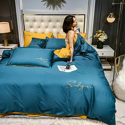 YCDZ Quilt, Bettlaken, Kissen, Vierteilige Bett Set, Hochwertige 100% Baumwolle Weich, Bequeme Und Modische Sanded Bettwäsche-Set (Farbe W,220 x 240 cm) von YCDZ