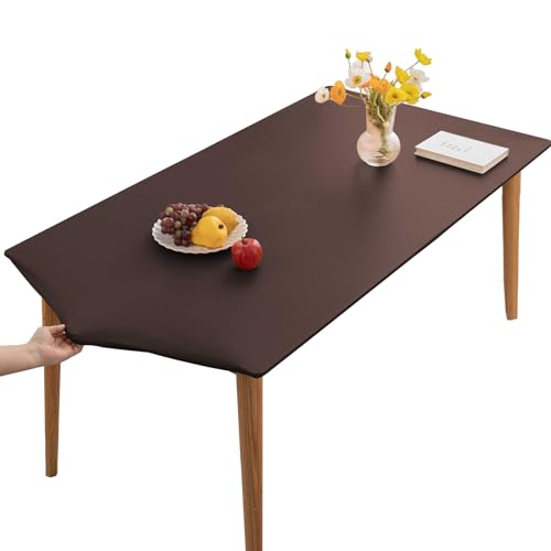 PU-Leder Elastische Tischdecke Gartentischdecke Rechteckig Tischdecke wasserdichte rutschfeste Abwischbar Schmutzabweisend Tischdecke Für Outdoor,Küche Und Esszimmer (Braun,70X130CM) von YCDZSW