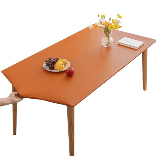 PU-Leder Elastische Tischdecke Gartentischdecke Rechteckig Tischdecke wasserdichte rutschfeste Abwischbar Schmutzabweisend Tischdecke Für Outdoor,Küche Und Esszimmer (Orange,80X120CM) von YCDZSW