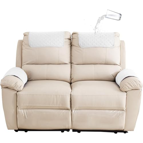 Sofa Armlehne Abdeckung, Wasserdichtes Sofa Armlehnen Kopfstütze Abdeckung für Recliner Stuhl Arm Abdeckung, Cover Protector mit Verstellbaren Elastischen Bändern (2 Sitzer (4 Stück),Off White) von YCDZSW