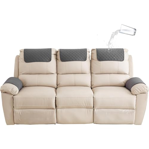 Sofa Armlehne Abdeckung, Wasserdichtes Sofa Armlehnen Kopfstütze Abdeckung für Recliner Stuhl Arm Abdeckung, Cover Protector mit Verstellbaren Elastischen Bändern (3 Sitzer (5 Stück),Dunkelgrau) von YCDZSW