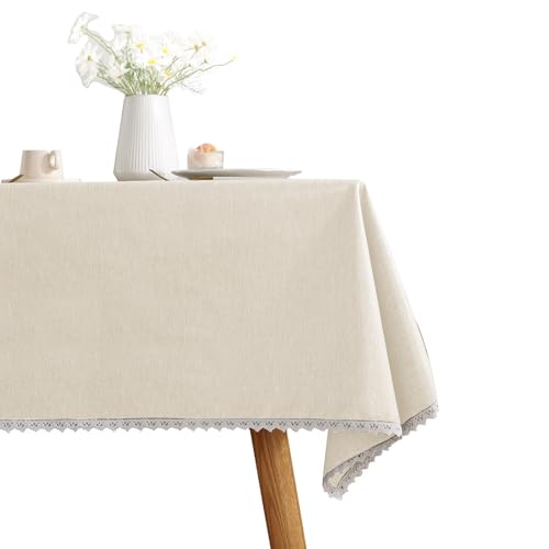 TPU-beschichtete Stoff-Tischdecke | Wasserdicht Tischtuch | Rechteckige Tischdecke mit Spitze | für Esszimmer Home Küche Garten Party Restaurant (Beige,135 × 200 cm) von YCDZSW