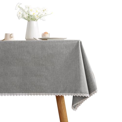 TPU-beschichtete Stoff-Tischdecke | Wasserdicht Tischtuch | Rechteckige Tischdecke mit Spitze | für Esszimmer Home Küche Garten Party Restaurant (Grau,90 × 135 cm) von YCDZSW