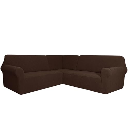 YCDZSW Couch Bezug, Sofabezug L Form Ecksofabezug 3-teilig Stretch Sofa Überzug, Sofa Cover Rutschfester Couch überzug Sofahusse Schutz Waschbar Für Wohnzimmer (Braun,7 Sitzer) von YCDZSW