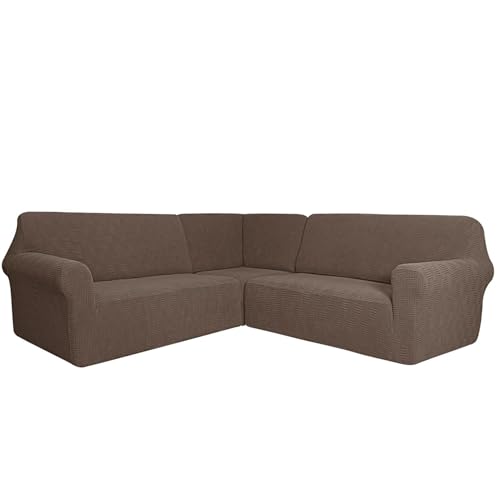 YCDZSW Couch Bezug, Sofabezug L Form Ecksofabezug 3-teilig Stretch Sofa Überzug, Sofa Cover Rutschfester Couch überzug Sofahusse Schutz Waschbar Für Wohnzimmer (Hellbraun,7 Sitzer) von YCDZSW