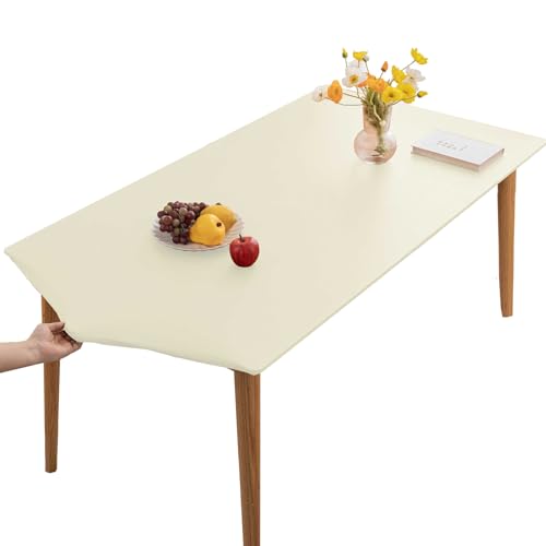 YCDZSW PU-Leder Elastische Tischdecke Gartentischdecke Rechteckig Tischdecke wasserdichte rutschfeste Abwischbar Schmutzabweisend Tischdecke Für Outdoor,Küche Und Esszimmer (Weiß,70X130CM) von YCDZSW