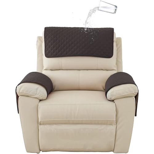 YCDZSW Sofa Armlehne Abdeckung, Wasserdichtes Sofa Armlehnen Kopfstütze Abdeckung für Recliner Stuhl Arm Abdeckung, Cover Protector mit Verstellbaren Elastischen Bändern (1 Sitzer (3 Stück),Schwarz) von YCDZSW