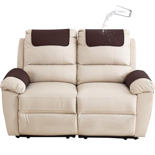 YCDZSW Sofaabdeckung, Wasserdicht, Armlehnen und Kopfstützen Abdeckung für Recliner Stuhl, Cover Protector mit Verstellbaren Elastischen Bändern, 4-teilig, Kaffee von YCDZSW