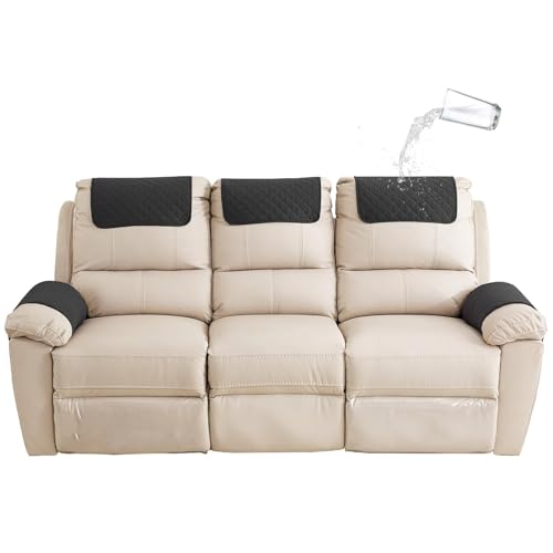 YCDZSW Sofa Armlehne Abdeckung, Wasserdichtes Sofa Armlehnen Kopfstütze Abdeckung für Recliner Stuhl Arm Abdeckung, Cover Protector mit Verstellbaren Elastischen Bändern (3 Sitzer (5 Stück),Schwarz) von YCDZSW