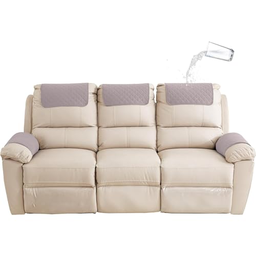 YCDZSW Sofa Armlehne Abdeckung, Wasserdichtes Sofa Armlehnen Kopfstütze Abdeckung für Recliner Stuhl Arm Abdeckung, Cover Protector mit Verstellbaren Elastischen Bändern (3 Sitzer (5 Stück),Hellgrau) von YCDZSW
