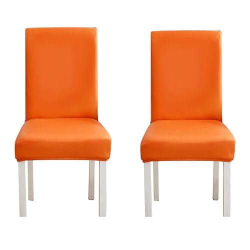 YCDZSW Stuhlhussen, Stuhlbezug wasserdichte Öldicht Leder PU, Stuhlhusse Thicken Stretch Schutzhülle, Chair Cover Esszimmerstuhl Für Home Hotel Party Dekor (Orange,2 Pcs) von YCDZSW