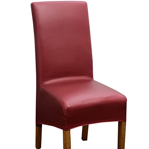 YCDZSW Stuhlhussen 2er/4er/6er PU Leder Stuhlbezug wasserdichte Stretch Esszimmer Stuhlüberzug Stretch Stuhl Husse Universell Stuhlhussen Haus Büro Restaurant (Rot,2 Stück) von YCDZSW
