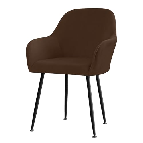 YCDZSW Stuhlhussen mit Armlehne Abnehmbare Samt, Stretch rutschfest Essstühle Stühle, Hussen für Stühles Staubdicht Schmutzabweisend, für Küche Wohnzimmer (Tiefer Kaffee,47 x 52 x 55 cm) von YCDZSW