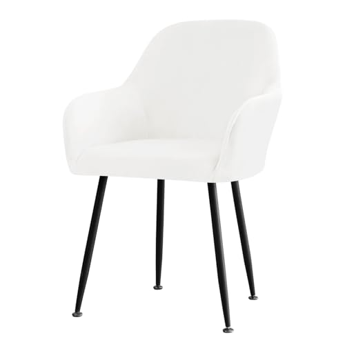 YCDZSW Stuhlhussen mit Armlehne Abnehmbare Samt, Stretch rutschfest Essstühle Stühle, Hussen für Stühles Staubdicht Schmutzabweisend, für Küche Wohnzimmer (Weiß,47 x 52 x 55 cm) von YCDZSW