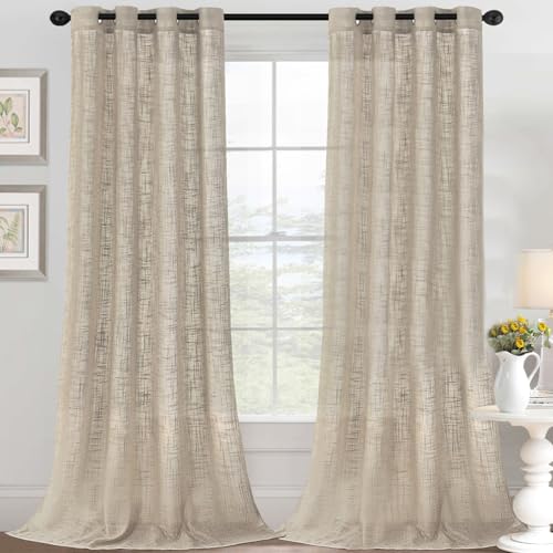 YCDZSW Wohnzimmer Vorhänge, Voile Vorhänge mit Ösen, Vorhange Modern, Leinenoptik, 2er Set, Fensterschal Kinderzimmer Schlafzimmer Küchengardinen (W 52" x L 108",Beige) von YCDZSW