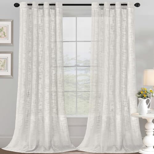 YCDZSW Wohnzimmer Vorhänge, Voile Vorhänge mit Ösen, Vorhange Modern, Leinenoptik, 2er Set, Fensterschal Kinderzimmer Schlafzimmer Küchengardinen (W 52" x L 108",Cremefarben) von YCDZSW