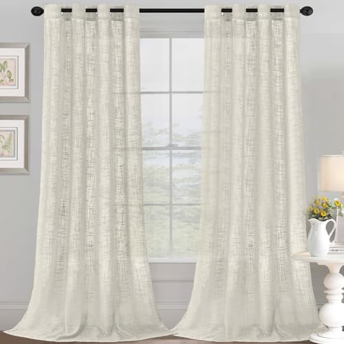 YCDZSW Wohnzimmer Vorhänge, Voile Vorhänge mit Ösen, Vorhange Modern, Leinenoptik, 2er Set, Fensterschal Kinderzimmer Schlafzimmer Küchengardinen (W 52" x L 108",Elfenbein) von YCDZSW