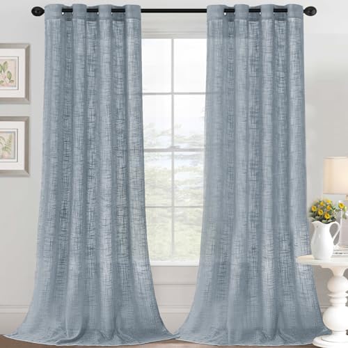 YCDZSW Wohnzimmer Vorhänge, Voile Vorhänge mit Ösen, Vorhange Modern, Leinenoptik, 2er Set, Fensterschal Kinderzimmer Schlafzimmer Küchengardinen (W 52" x L 108",Grau-Blau) von YCDZSW