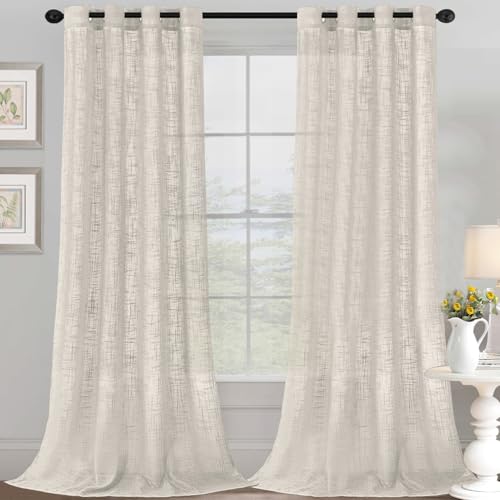 YCDZSW Wohnzimmer Vorhänge, Voile Vorhänge mit Ösen, Vorhange Modern, Leinenoptik, 2er Set, Fensterschal Kinderzimmer Schlafzimmer Küchengardinen (W 52" x L 108",Leinen) von YCDZSW