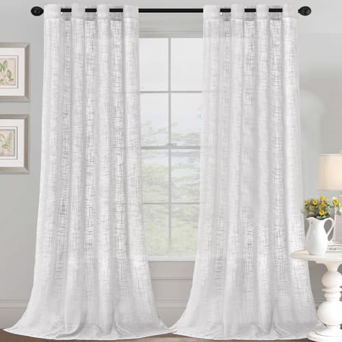 YCDZSW Wohnzimmer Vorhänge, Voile Vorhänge mit Ösen, Vorhange Modern, Leinenoptik, 2er Set, Fensterschal Kinderzimmer Schlafzimmer Küchengardinen (W 52" x L 108",Weiß) von YCDZSW