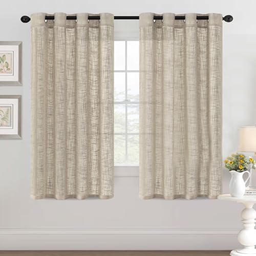 YCDZSW Wohnzimmer Vorhänge, Voile Vorhänge mit Ösen, Vorhange Modern, Leinenoptik, 2er Set, Fensterschal Kinderzimmer Schlafzimmer Küchengardinen (W 52" x L 63",Beige) von YCDZSW