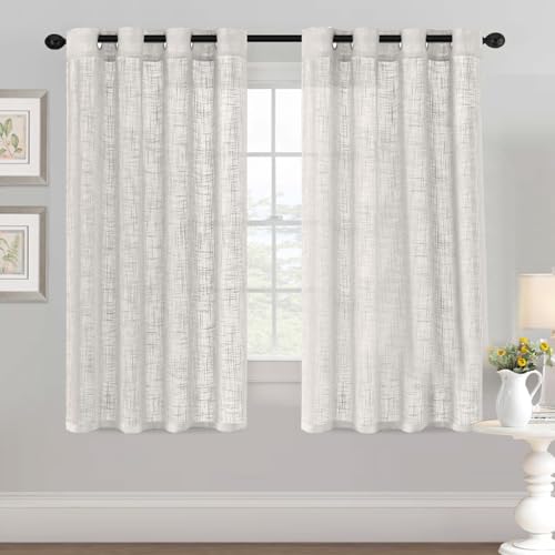 YCDZSW Wohnzimmer Vorhänge, Voile Vorhänge mit Ösen, Vorhange Modern, Leinenoptik, 2er Set, Fensterschal Kinderzimmer Schlafzimmer Küchengardinen (W 52" x L 63",Cremefarben) von YCDZSW