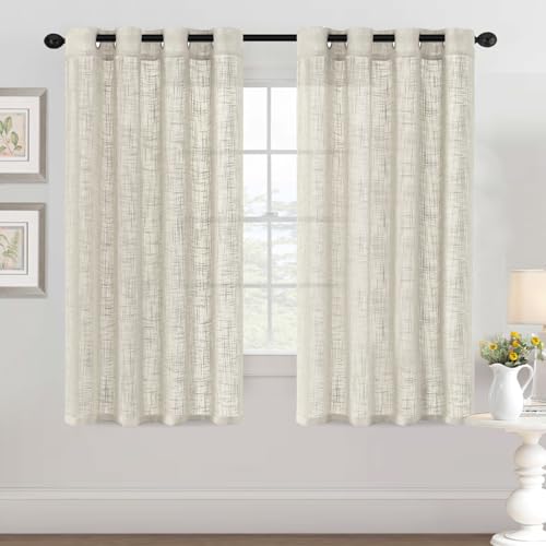 YCDZSW Wohnzimmer Vorhänge, Voile Vorhänge mit Ösen, Vorhange Modern, Leinenoptik, 2er Set, Fensterschal Kinderzimmer Schlafzimmer Küchengardinen (W 52" x L 63",Elfenbein) von YCDZSW