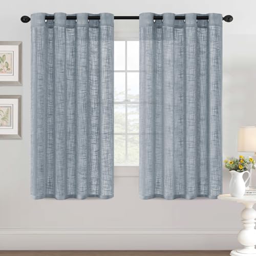 YCDZSW Wohnzimmer Vorhänge, Voile Vorhänge mit Ösen, Vorhange Modern, Leinenoptik, 2er Set, Fensterschal Kinderzimmer Schlafzimmer Küchengardinen (W 52" x L 63",Grau-Blau) von YCDZSW
