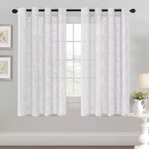 YCDZSW Wohnzimmer Vorhänge, Voile Vorhänge mit Ösen, Vorhange Modern, Leinenoptik, 2er Set, Fensterschal Kinderzimmer Schlafzimmer Küchengardinen (W 52" x L 63",Weiß) von YCDZSW