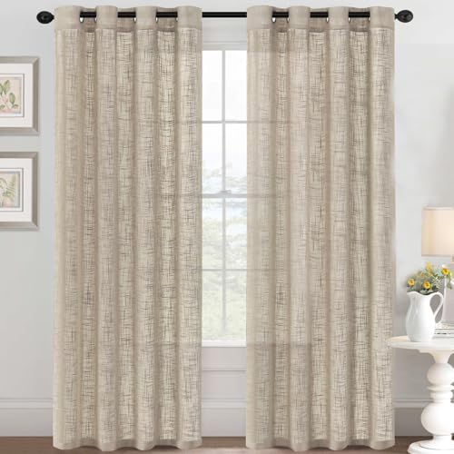 YCDZSW Wohnzimmer Vorhänge, Voile Vorhänge mit Ösen, Vorhange Modern, Leinenoptik, 2er Set, Fensterschal Kinderzimmer Schlafzimmer Küchengardinen (W 52" x L 84",Beige) von YCDZSW