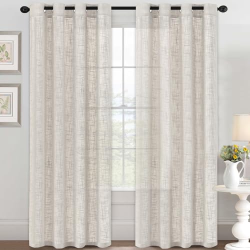 YCDZSW Wohnzimmer Vorhänge, Voile Vorhänge mit Ösen, Vorhange Modern, Leinenoptik, 2er Set, Fensterschal Kinderzimmer Schlafzimmer Küchengardinen (W 52" x L 84",Leinen) von YCDZSW