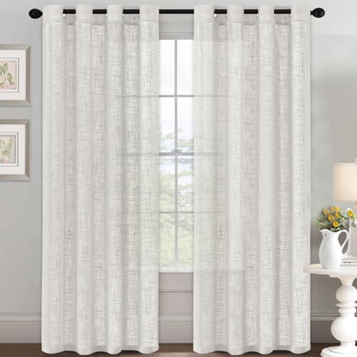 YCDZSW Wohnzimmer Vorhänge, Voile Vorhänge mit Ösen, Vorhange Modern, Leinenoptik, 2er Set, Fensterschal Kinderzimmer Schlafzimmer Küchengardinen (W 52" x L 96",Cremefarben) von YCDZSW