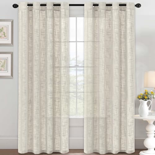 YCDZSW Wohnzimmer Vorhänge, Voile Vorhänge mit Ösen, Vorhange Modern, Leinenoptik, 2er Set, Fensterschal Kinderzimmer Schlafzimmer Küchengardinen (W 52" x L 96",Elfenbein) von YCDZSW