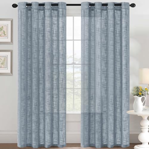 YCDZSW Wohnzimmer Vorhänge, Voile Vorhänge mit Ösen, Vorhange Modern, Leinenoptik, 2er Set, Fensterschal Kinderzimmer Schlafzimmer Küchengardinen (W 52" x L 96",Grau-Blau) von YCDZSW