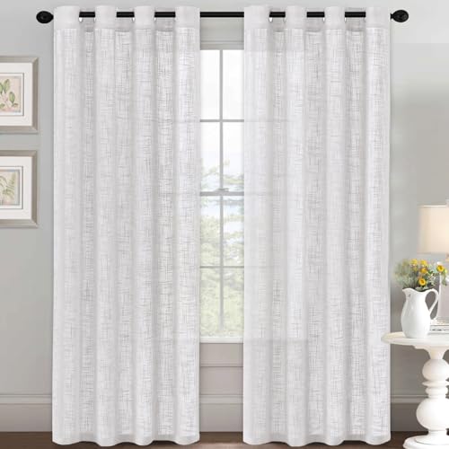 YCDZSW Wohnzimmer Vorhänge, Voile Vorhänge mit Ösen, Vorhange Modern, Leinenoptik, 2er Set, Fensterschal Kinderzimmer Schlafzimmer Küchengardinen (W 52" x L 96",Weiß) von YCDZSW