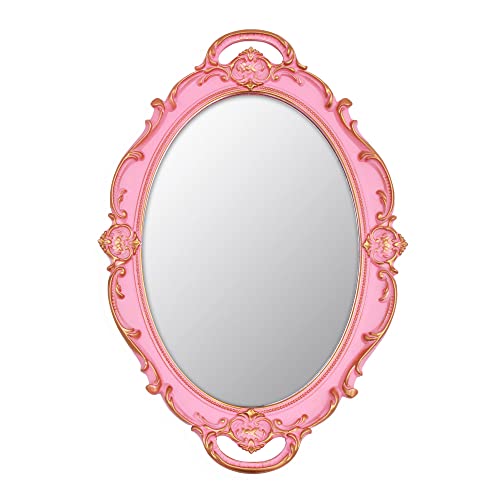 YCHMIR Vintage Spiegel klein Wandspiegel Hängespiegel 36,8 x 25,4 cm oval rosa von YCHMIR