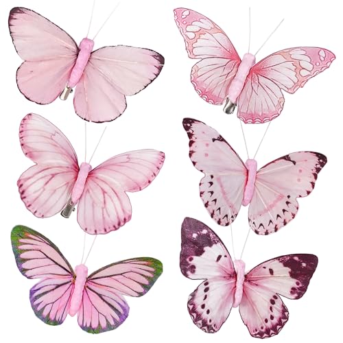 YCHTEWY Feather Fake Butterfly for Craft Decoration Set of 12 with Clip Pink Wedding Home Flower Pot Christmas Party Spring Home Decor Floral, YCB61A YCHTEWY Feather Fake Butterfly for Craft Decoration Set of 12 with Clip Pink Wedding Home Flower Pot Christmas Party Spring Home Decor Floral, YCB61A von YCHTEWY