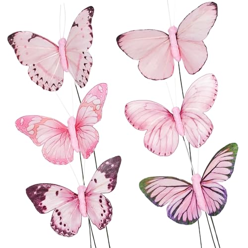YCHTEWY Feather Fake Butterfly for Craft Decoration Set of 12 with Wire Pink Wedding Home Flower Pot Christmas Party Spring Home Decor Floral, YCB61B YCHTEWY Feather Fake Butterfly for Craft Decoration Set of 12 with Wire Pink Wedding Home Flower Pot Christmas Party Spring Home Decor Floral, YCB61B von YCHTEWY